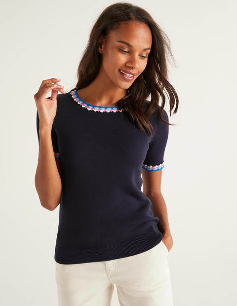 Albemarle Crochet Cotton Tee - Navy Albemarle Crochet Cotton Tee - Navy