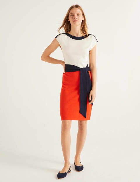 Robe Vera en maille à ceinture - Colourblock orange crépuscule Robe Vera en maille à ceinture - Colourblock orange crépuscule