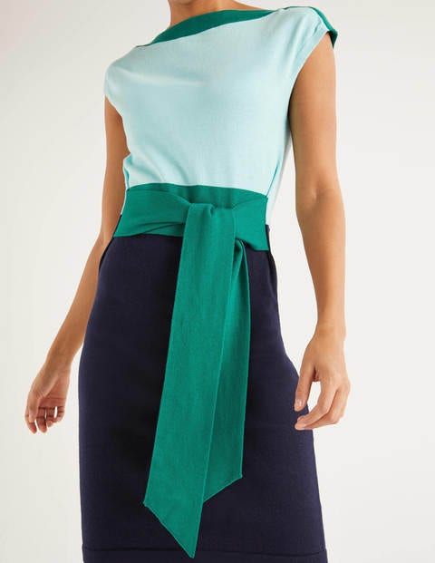 Robe Vera en maille à ceinture - Colourblock bleu marine Robe Vera en maille à ceinture - Colourblock bleu marine
