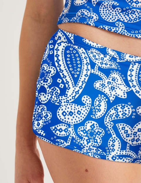 Piping Swim Shorts - Bold Blue, Spotty Paisley Piping Swim Shorts - Bold Blue, Spotty Paisley