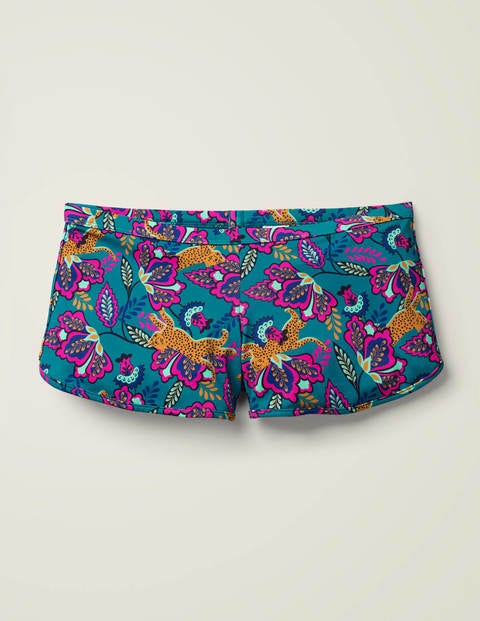Piping Swim Shorts - Vibrant Teal, Cheetah Bloom Piping Swim Shorts - Vibrant Teal, Cheetah Bloom