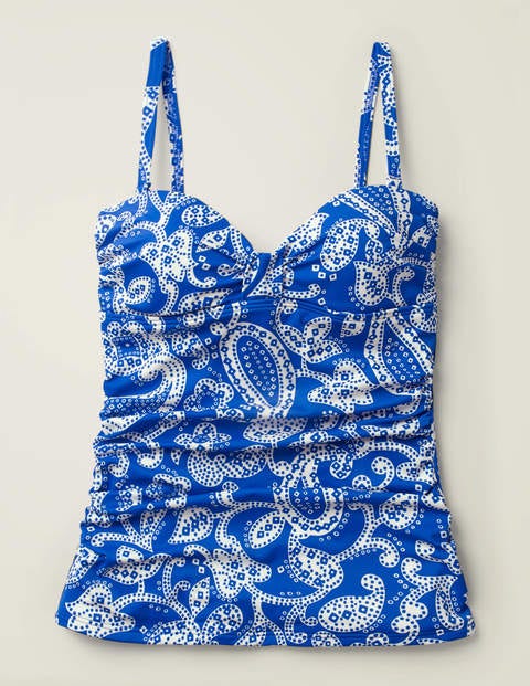 Ischia Bandeau-Tankini - Royalblau, Getupftes Paisley-Muster Ischia Bandeau-Tankini - Royalblau, Getupftes Paisley-Muster