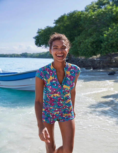 Tilos Usf-Badeshirt Mit Kurzen Ärmeln - Petrol, Geparden/Blüten Tilos Usf-Badeshirt Mit Kurzen Ärmeln - Petrol, Geparden/Blüten