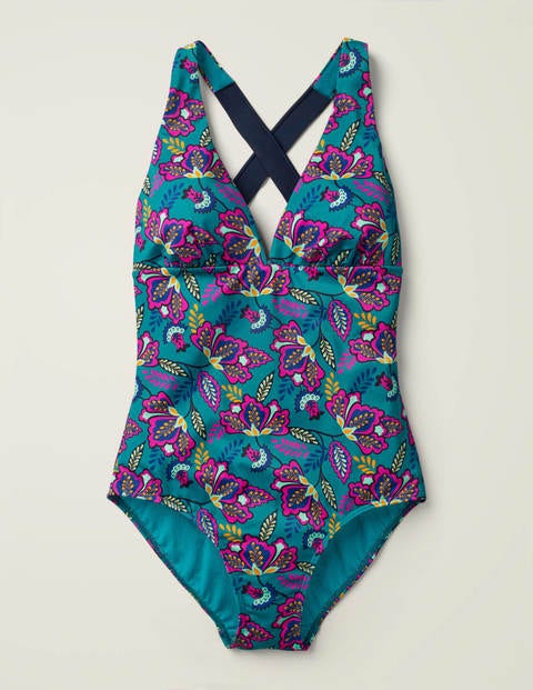 Paros Swimsuit - Vibrant Teal, Jungle Bloom Paros Swimsuit - Vibrant Teal, Jungle Bloom