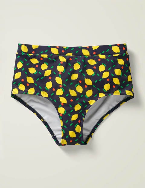 High Waisted Bikini Bottoms - Navy, Lemon Fruit High Waisted Bikini Bottoms - Navy, Lemon Fruit