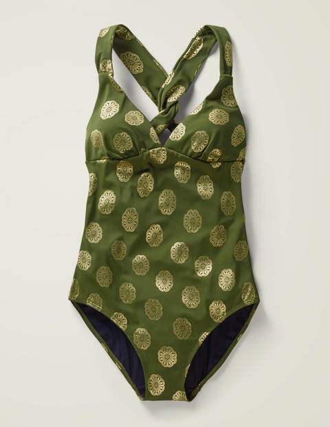 Maillot de bain Lindos - Vert olive, motif tuile soleil Maillot de bain Lindos - Vert olive, motif tuile soleil