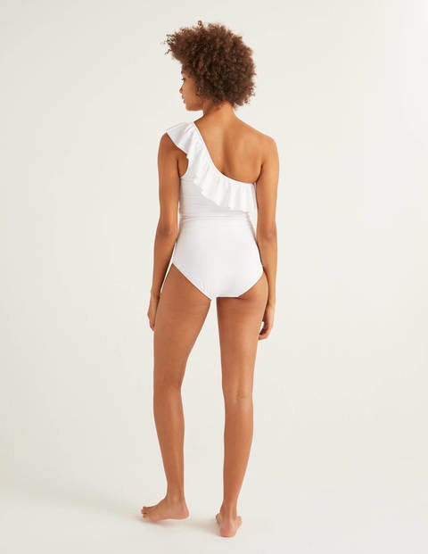 Frill One Shoulder Swimsuit - White Frill One Shoulder Swimsuit - White