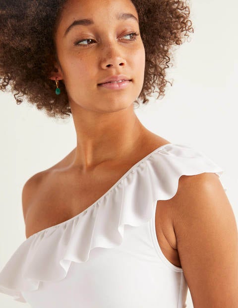 Frill One Shoulder Swimsuit - White Frill One Shoulder Swimsuit - White