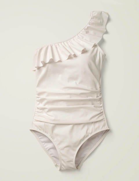 Frill One Shoulder Swimsuit - White Frill One Shoulder Swimsuit - White