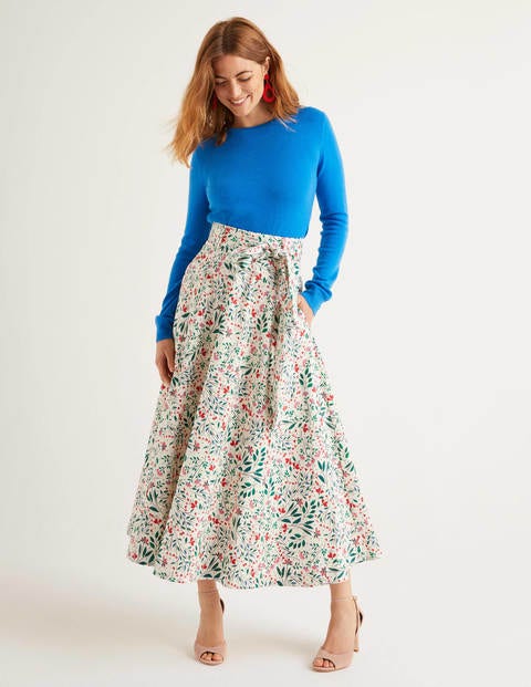 Brooke Belted Skirt - Ivory, Garden Party Brooke Belted Skirt - Ivory, Garden Party