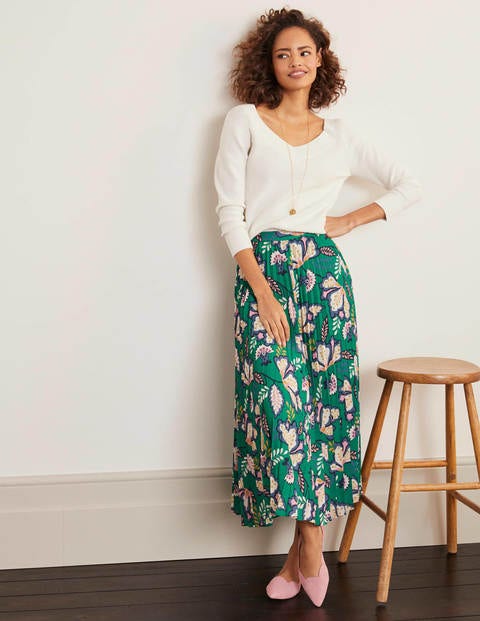 Fairfax Pleated Skirt - Rich Emerald, Jungle Bloom Fairfax Pleated Skirt - Rich Emerald, Jungle Bloom