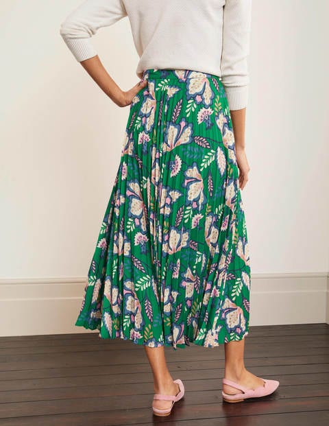 Fairfax Pleated Skirt - Rich Emerald, Jungle Bloom Fairfax Pleated Skirt - Rich Emerald, Jungle Bloom