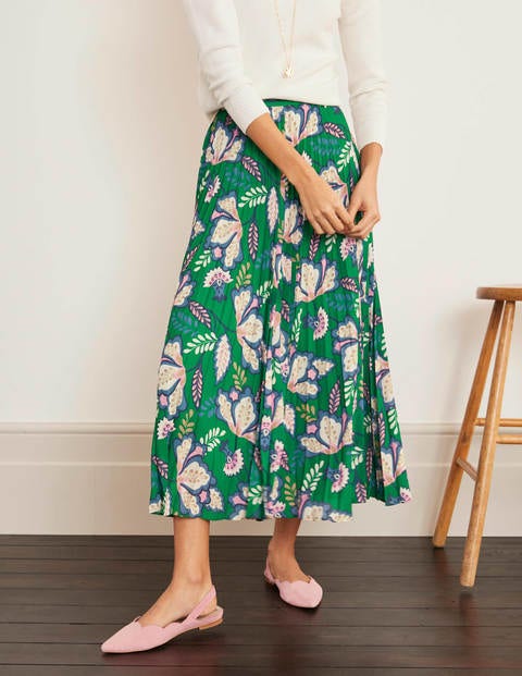 Fairfax Pleated Skirt - Rich Emerald, Jungle Bloom Fairfax Pleated Skirt - Rich Emerald, Jungle Bloom