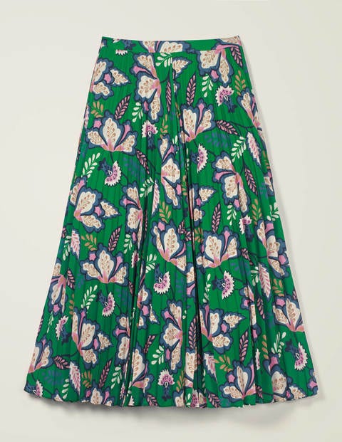 Fairfax Pleated Skirt - Rich Emerald, Jungle Bloom Fairfax Pleated Skirt - Rich Emerald, Jungle Bloom