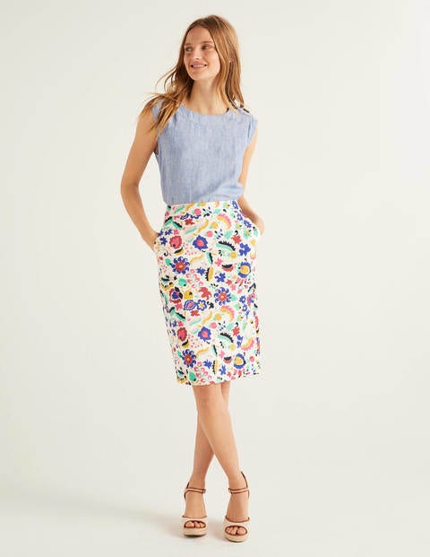 Gabriella Pencil Skirt - Ivory, Tropical Retreat Gabriella Pencil Skirt - Ivory, Tropical Retreat