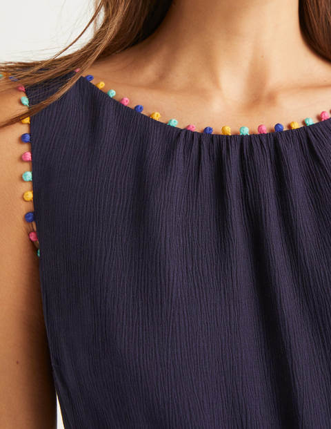 Elisa Pompom Trim Jumpsuit - Navy Elisa Pompom Trim Jumpsuit - Navy