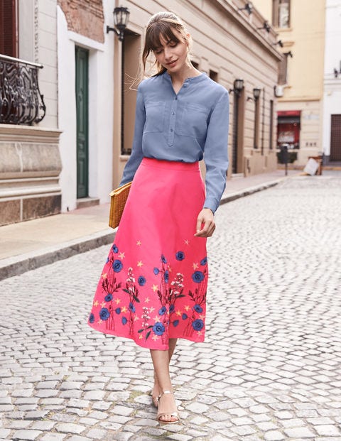 Arwen Embroidered Midi Skirt - Bright Camellia Arwen Embroidered Midi Skirt - Bright Camellia