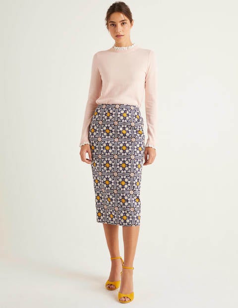 Chatterley Pencil Skirt - Navy, Trellis Tile Chatterley Pencil Skirt - Navy, Trellis Tile
