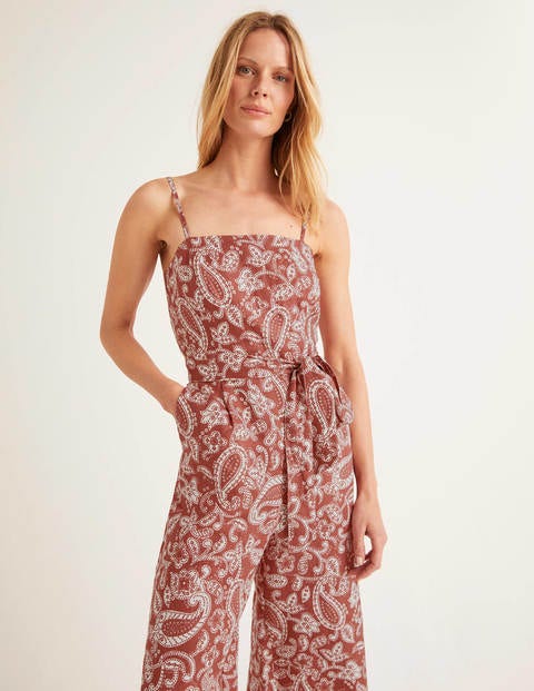 Colette Leinen-Jumpsuit - Rot, Paisley-Muster Colette Leinen-Jumpsuit - Rot, Paisley-Muster