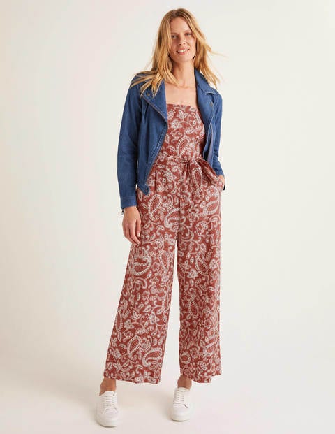Colette Leinen-Jumpsuit - Rot, Paisley-Muster Colette Leinen-Jumpsuit - Rot, Paisley-Muster