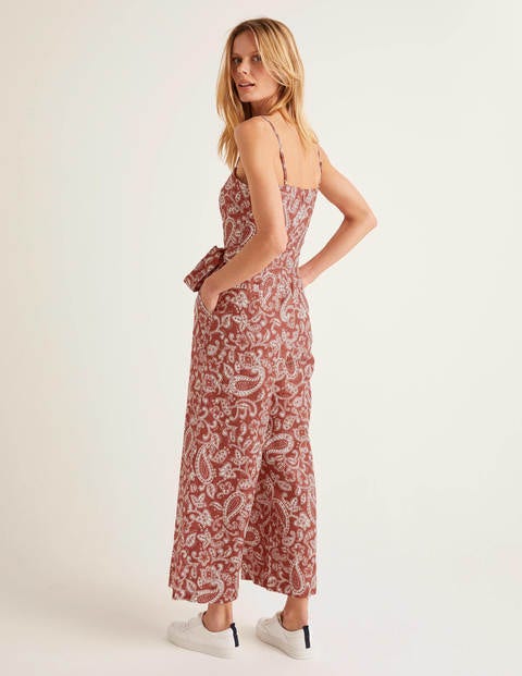 Colette Leinen-Jumpsuit - Rot, Paisley-Muster Colette Leinen-Jumpsuit - Rot, Paisley-Muster