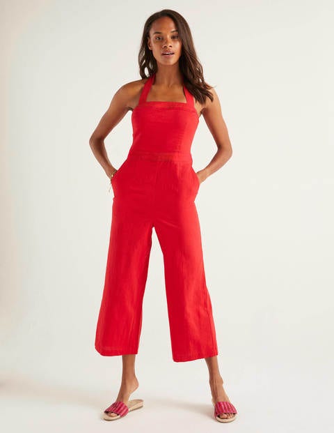 casual red jumpsuit