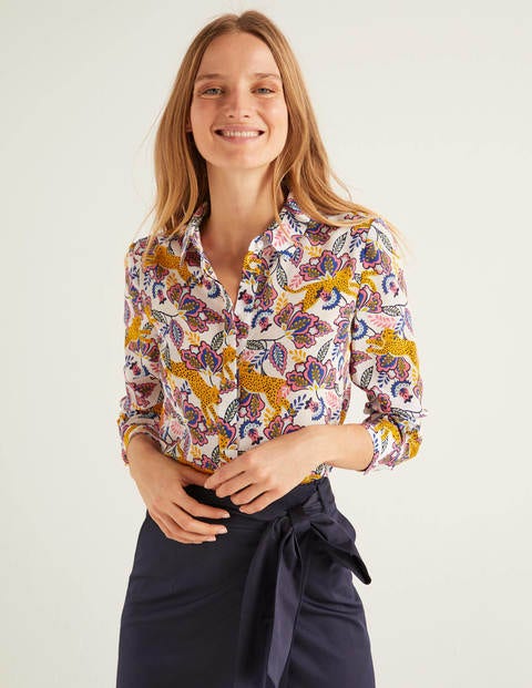 The Silk Shirt - Ivory, Cheetah Bloom The Silk Shirt - Ivory, Cheetah Bloom