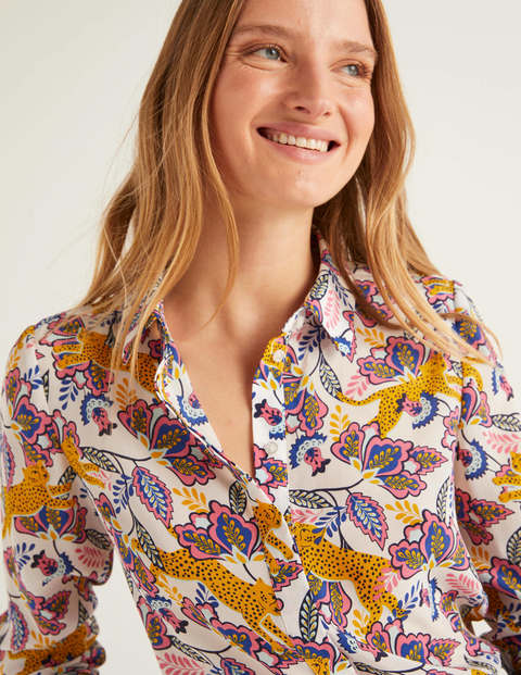 The Silk Shirt - Ivory, Cheetah Bloom The Silk Shirt - Ivory, Cheetah Bloom