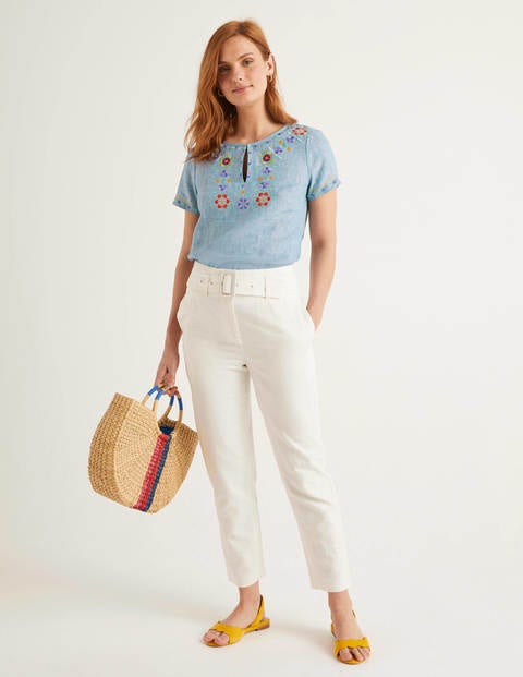 Laura Linen Embroidered Top - Chambray Laura Linen Embroidered Top - Chambray