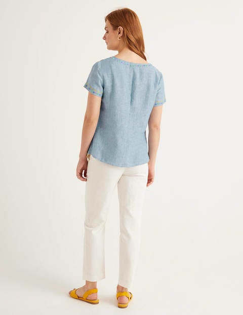 Laura Linen Embroidered Top - Chambray Laura Linen Embroidered Top - Chambray