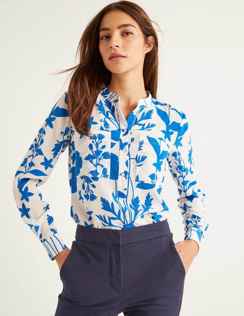 Silk Collarless Blouse - Ivory, Garden Charm Silk Collarless Blouse - Ivory, Garden Charm