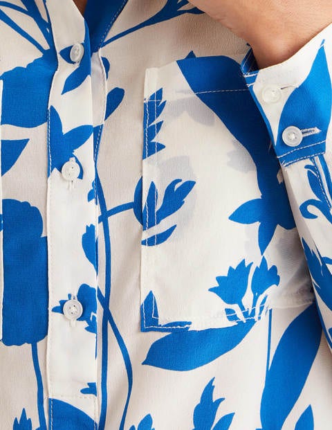 Silk Collarless Blouse - Ivory, Garden Charm Silk Collarless Blouse - Ivory, Garden Charm