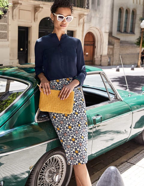 Silk Collarless Blouse - Navy Silk Collarless Blouse - Navy