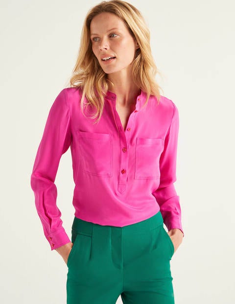 Silk Collarless Blouse - Pop Pansy Silk Collarless Blouse - Pop Pansy