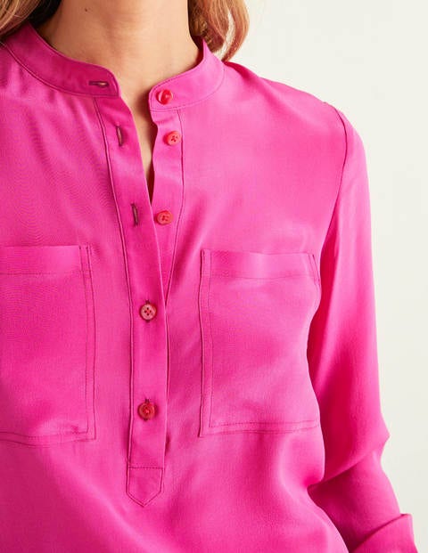 Silk Collarless Blouse - Pop Pansy Silk Collarless Blouse - Pop Pansy