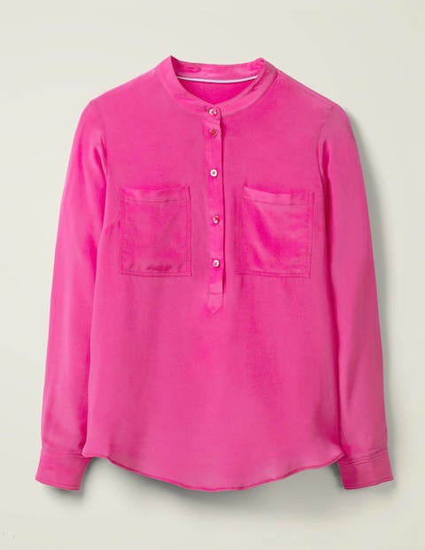 Silk Collarless Blouse - Pop Pansy Silk Collarless Blouse - Pop Pansy