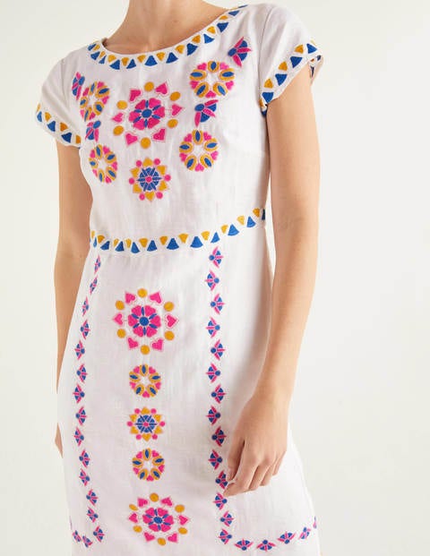 Laura Linen Embroidered Dress - White Laura Linen Embroidered Dress - White