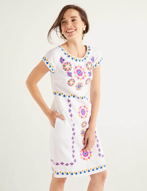 Laura Linen Embroidered Dress - White Laura Linen Embroidered Dress - White
