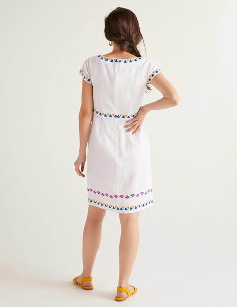Laura Linen Embroidered Dress - White Laura Linen Embroidered Dress - White