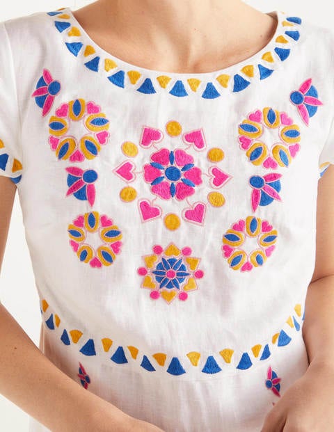 Laura Linen Embroidered Dress - White Laura Linen Embroidered Dress - White
