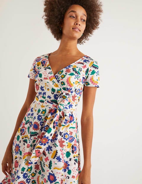 Olive Wrap Dress - Ivory, Tropical Retreat Olive Wrap Dress - Ivory, Tropical Retreat