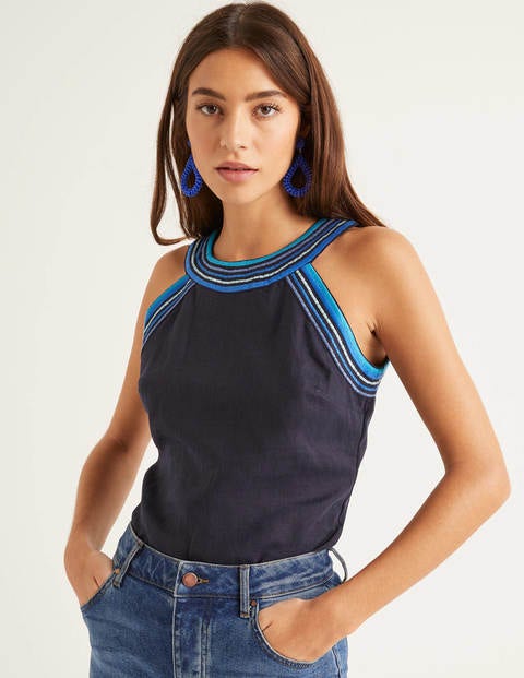 Dollie Embroidered Linen Top - Navy Dollie Embroidered Linen Top - Navy