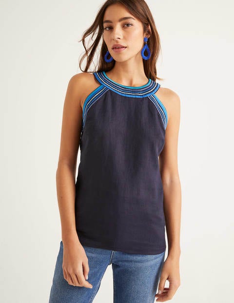 Dollie Embroidered Linen Top - Navy Dollie Embroidered Linen Top - Navy