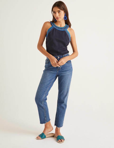 Dollie Embroidered Linen Top - Navy Dollie Embroidered Linen Top - Navy
