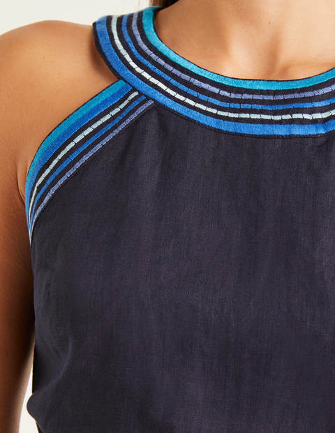 Dollie Embroidered Linen Top - Navy Dollie Embroidered Linen Top - Navy