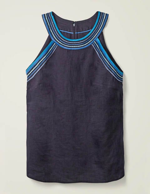Dollie Embroidered Linen Top - Navy Dollie Embroidered Linen Top - Navy