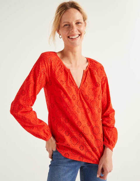 Blouse Priscilla avec broderie anglaise - Orange crépuscule Blouse Priscilla avec broderie anglaise - Orange crépuscule