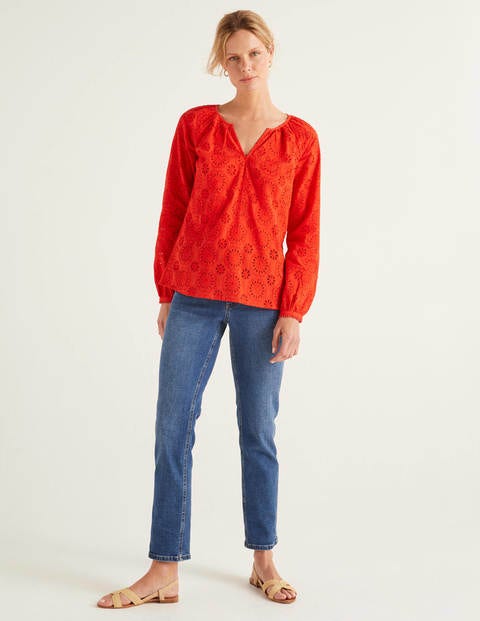 Blouse Priscilla avec broderie anglaise - Orange crépuscule Blouse Priscilla avec broderie anglaise - Orange crépuscule