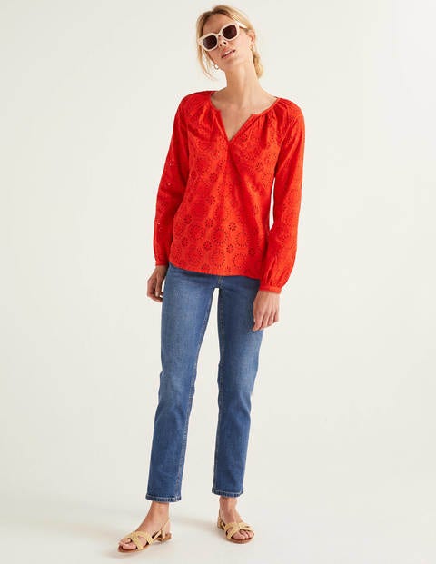 Blouse Priscilla avec broderie anglaise - Orange crépuscule Blouse Priscilla avec broderie anglaise - Orange crépuscule