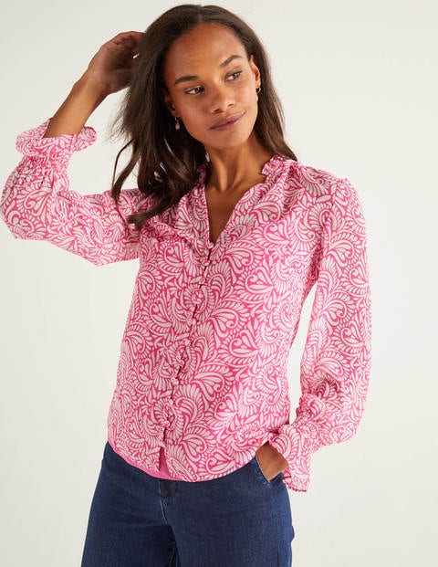 Evangeline Bluse - Pink, Kleines Geschwungenes Farnmuster Evangeline Bluse - Pink, Kleines Geschwungenes Farnmuster
